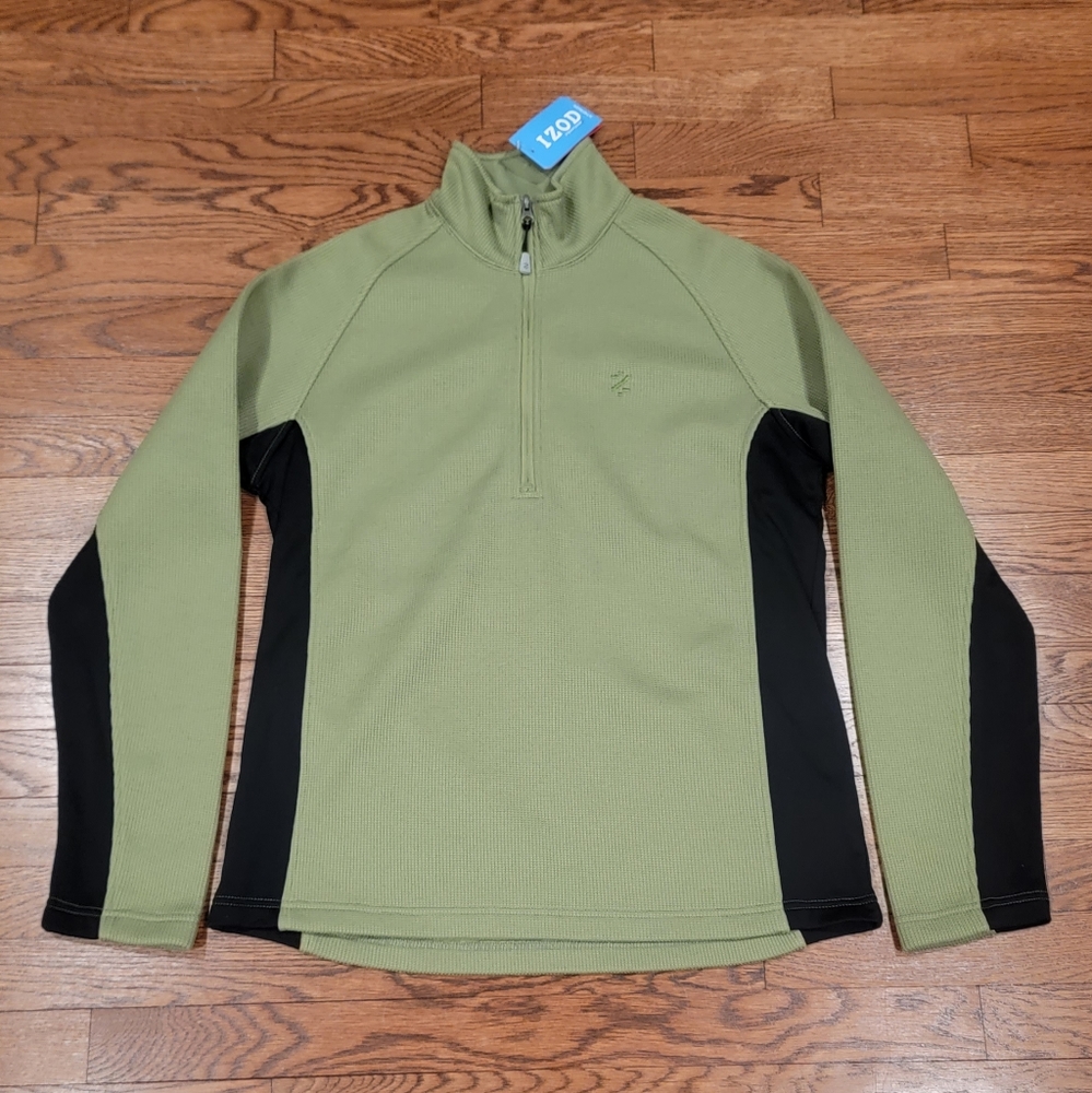 IZOD Perform X,Fleece Lined, 1/4 Zip Green & Black Pullover Size S